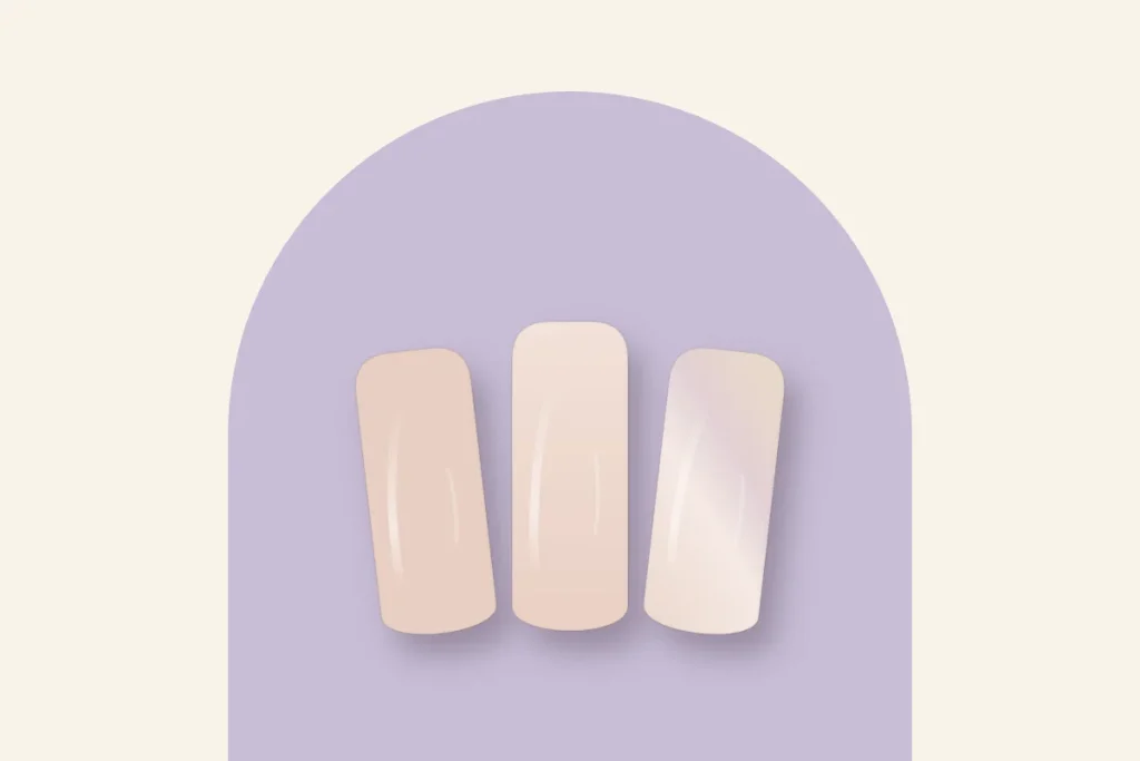 Trois ongles nus après la dépose : naturel, poli et brillant