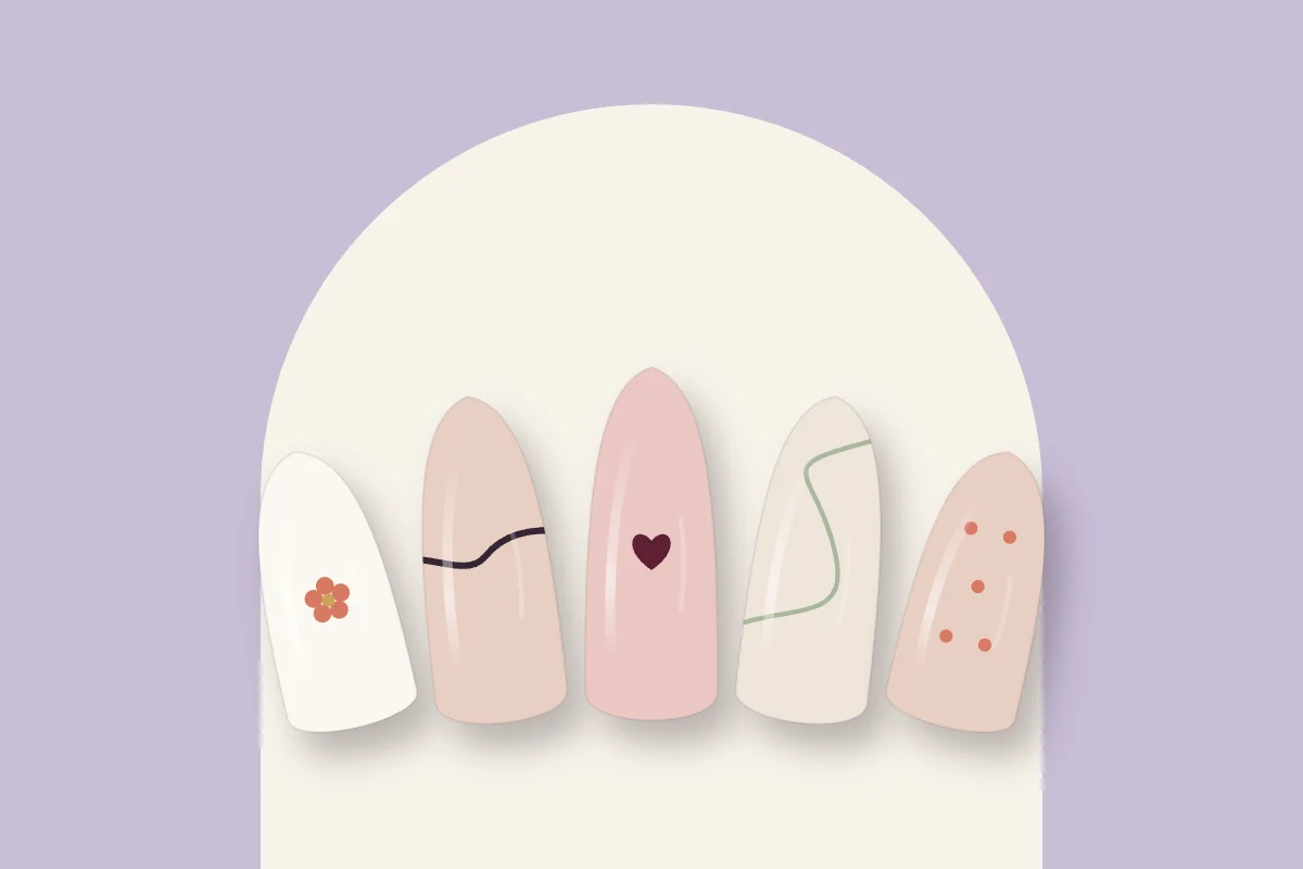 Dessins faciles sur ongles : fleur, vague, cœur, arabesque et pois