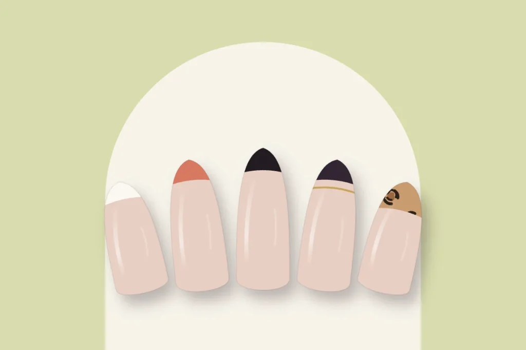 Cinq french : blanche, corail, noire, double french prune et or, french léopard