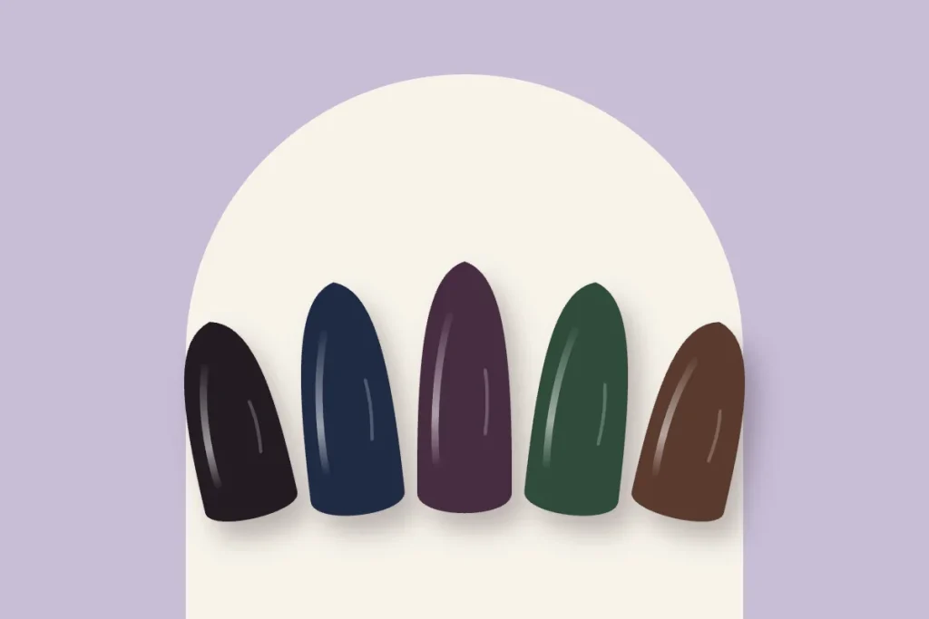 Cinq teintes sombres : noir laqué, bleu nuit, aubergine mate, vert sapin et chocolat