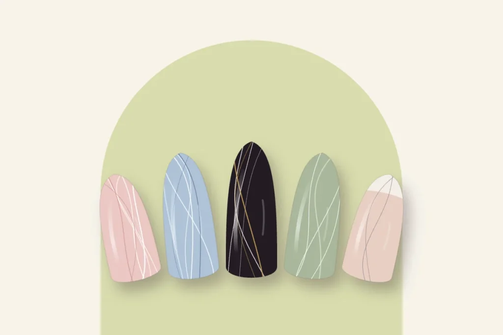 Effet marbre en couleurs : rose, bleu, noir veiné d’or, sauge et french marbrée