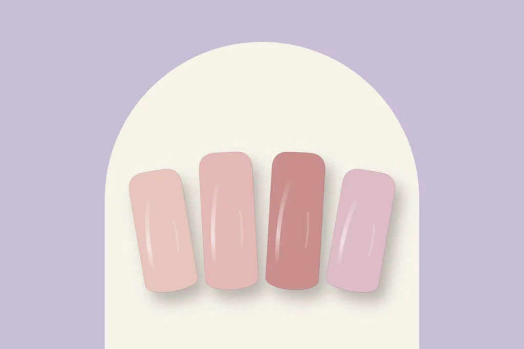 Quatre nuances de rose poudré : rose nude, rose poudré classique, vieux rose et rose lilas