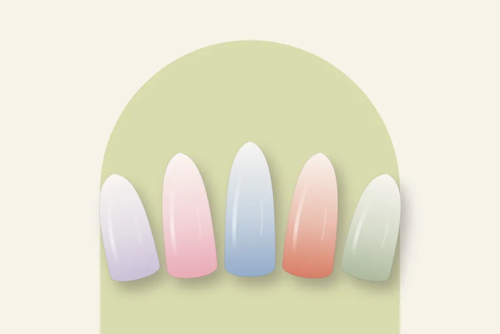 Baby boomer en couleur : lilas, rose, bleu ciel, corail et sauge fondus dans le blanc