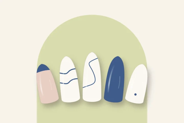 Ongles bleu et blanc : french bleue, marinière et porcelaine