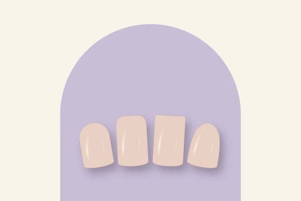Quatre formes d’ongles courts comparées : ronde, squoval, carrée et amande courte