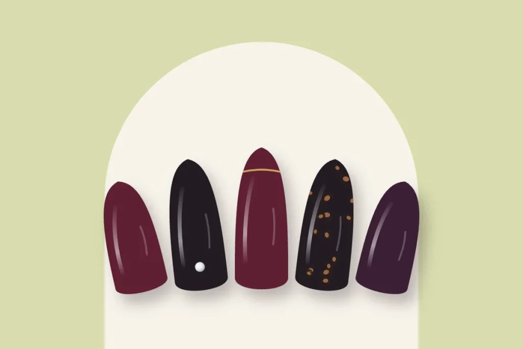 Capsules d’Halloween chic : cerise noire, noir à strass, liseré doré, léopard sur noir et aubergine