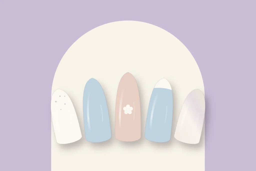 Capsules givrées : blanc pailleté argent, bleu glacé, flocon blanc, french blanche sur bleu glacé et nacré