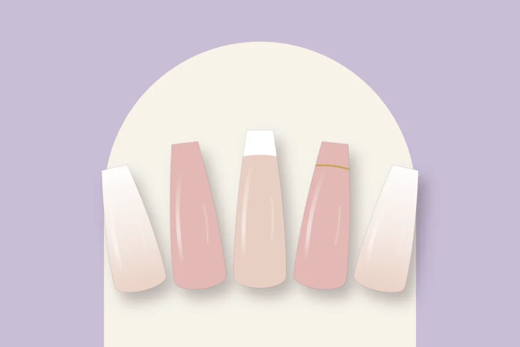 Modèles de pose américaine ballerine : baby boomer, rose poudré, french blanche et liseré doré